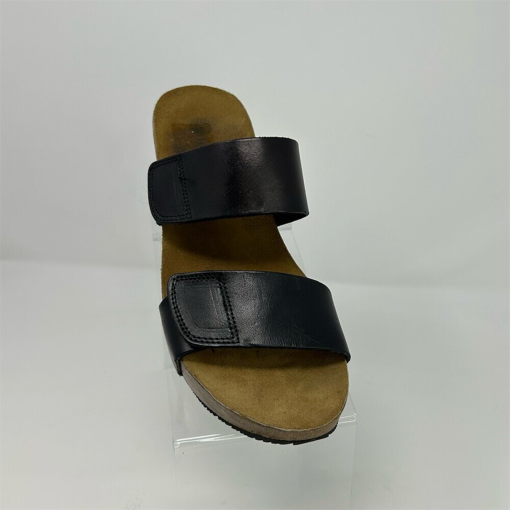 Eric Michael Lily Black Leather Double Strap Wedge Open Toe Sandals EU 39 - Picture 2 of 10